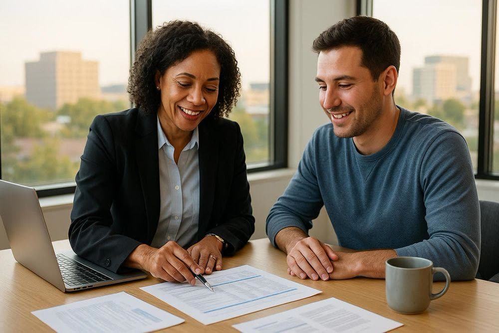 Tax consultant reviewing documents with a client